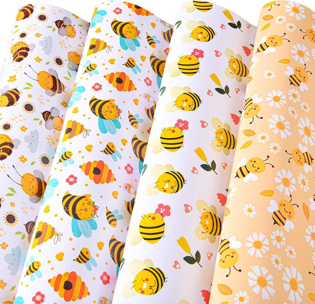Titiweet Bee Wrapping Paper - Birthday Wrapping Paper for Girls Women, 12 Sheets bees wrap for Birthday Holiday, 20 x 28 Inches Per Sheet (Bee(12 sheets))