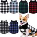 Pedgot 6-Piece Dog & Cat Clothes - Warm Fleece Vests with Leash Ring, Plaid Pullover for Small Dogs & Puppies, Winter Pet Clothes