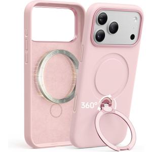 Liquid Silicone for iPhone 17 Pro Case, Fit for MagSafe, 360 Spin Stand, Soft Liquid Silicone Cozy Grip, Camera Control, Protective Case for iPhone 17 Pro for Women Girl, Pink