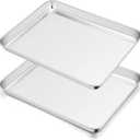 TeamFar Toaster Oven Pan Set of 2, Stainless Steel Toaster Oven Baking Tray Ovenware, 12.5x 9.5x1, Non Toxic & Healthy, Rust Free & Mirror Finish, Easy Clean & Dishwasher Safe