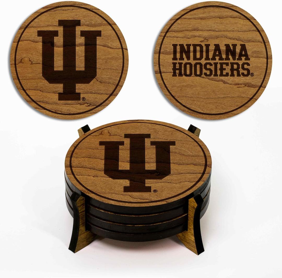 LazerEdge Indiana Hoosiers Wooden Coaster Set - Cherry Wood - Officially Licensed Product - 4-Pack