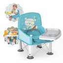 Baby Travel Booster Seat with Double Tray, BabyBond Upgraded Toddler Portable Baby Chair, Booster Seat for Dining Table, Stable and Foldable Booster Baby Chair for Indoor/Outdoor, Blue Sea World 