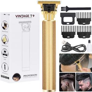 Premium Cordless Beard and Hair Trimmer for Men, Professional T-Blade Zero Gapped Rechargeable Grooming Kit, 4 Adjustable Limit Combs, Ideal Gift for Him, Unmatched Precision Luxury Care (Gold)