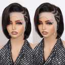 Pixie Cut Wig Human Hair Natural Color Braided Wigs Human Hair Short 8 Inches Pixie Wig Brazilian Remy Straight Pre Plucked Braided Lace Front Wigs for Black Women 180% Density