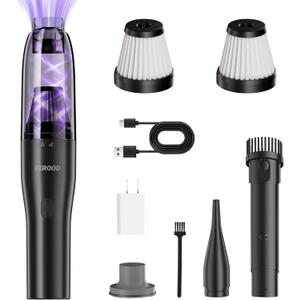 4-in-1 Mini Vacuum Cleaner, Small Hand Held Vacuum Cordless, Strong Suction, Ultra-Quiet 60dB, 0.85 lb for Car,Desk,Drawer,Home, Air Duster/Inflator/Pump, USB Rechargeable Washable Filters
