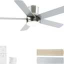 42 Inch Brushed Nickel Ceiling Fan with Light, Flush Mount and Remote Control, Dimmable 3-Color Temperature LED, 6-Speed Reversible DC Motor, 5-Blade Modern Design for Indoor or Outdoor