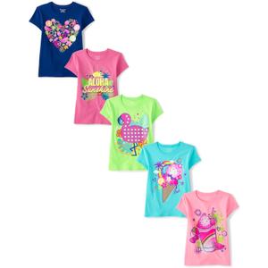 The Children's Place Girls' Short Sleeve Graphic T-shirts (5-Pack), S