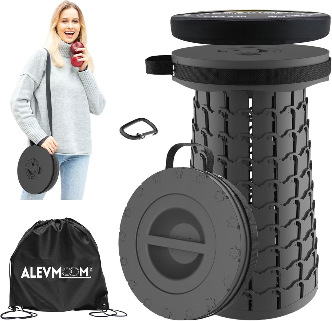 ALEVMOOM Upgraded 18.1" XL Collapsible Stool with Cushion, Portable Folding Stools for Adults Capacity 800lbs, Lightweight Telescoping Stool for Camping Travel Fishing Hiking