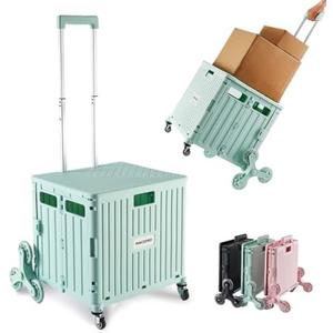 Amazon.com: MACOPRO Foldable Utility Cart with Stair Climbing Wheels, Collapsible Rolling Crate with Telescoping Handle, Shopping Trolle Handcart Grocery Book File Tool Art Supplies Teacher Storage Basket(Green) : Office Products