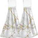 Kitchen Hand Towel White Marble Hanging Tie Towels 2 Pieces Fast Dry Absorbent Soft Touch Used for Home Bathroom Decoration