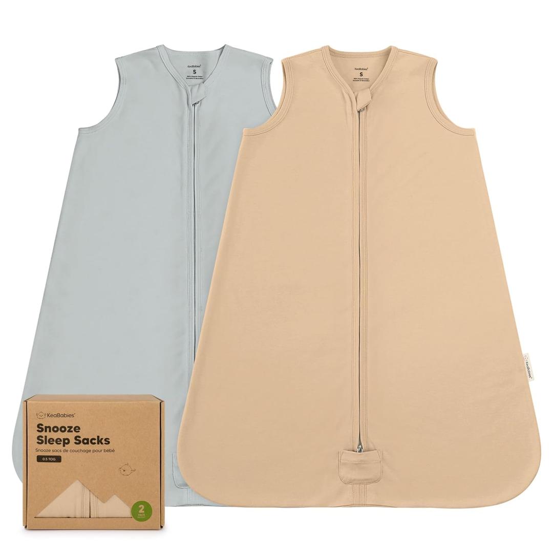 2-Pack Baby Sleep Sacks, Zipper Wearable Blanket - 0.5TOG Organic Cotton, Lightweight,Soft Cozy Infant Sleeping Sack 3-6 months,Easy to Wear Small Newborn Transition Swaddles Sleepsacks(Toasty, S)