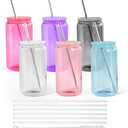 16oz Plastic Mason Jars, 4Pack Clear Mason Drinking Acrylic Cups with Lids and Stainless Steel Straws Iced Coffee Cups Shatterproof Unbreakable Tumblers for Smoothies, Beer, Coffee, Milk Tea, Colored
