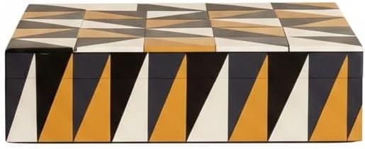 Handmade Boho Storage Box, Decorative Chevron Pattern, Multipurpose Treasure Box (black white grey yellow, 10X5X3 Inch)