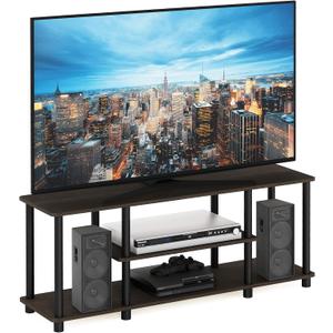 Furinno Turn-N-Tube No Tools 3D 3-Tier Entertainment TV Stand up to 50 inch TV, Round Tubes, Dark Brown / Black