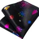 DiBanGu Christmas Ties for Men Festival Mens Holiday Tie and Pocket Square Set Santa Xmas Party Vacation Necktie (Black Novelty Firework)
