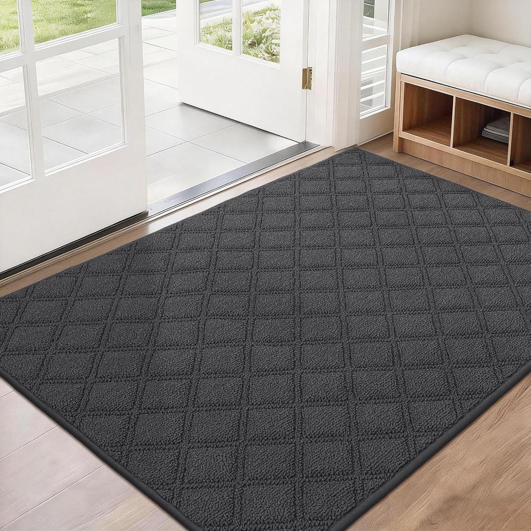 BEQHAUSE Dirt Trapper Door Mat 32" x 48", Non-Slip Washable Doormats Welcome Mat, Dirt Resistant and Absorbent Entrance Mat, Low Profile Floor Mats for Front Back Door, Entryway, Dark Grey