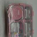 Stainless Steel Adult Lunch Box, 28.7oz 4-Compartment Cute Bento Box Kids Snack Containers with 5oz Soup/Condiment Cup, Food Storage Containers with Utensils and Small Cleaning Brush Set - Pink