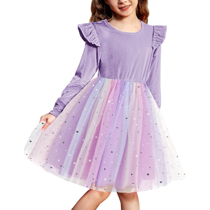 Arshiner Toddler Tutu Dresses Little Girls Velvet Tulle Fall Winter Long Sleeve Ruffle Holiday Party Dress 2-6Y, 130