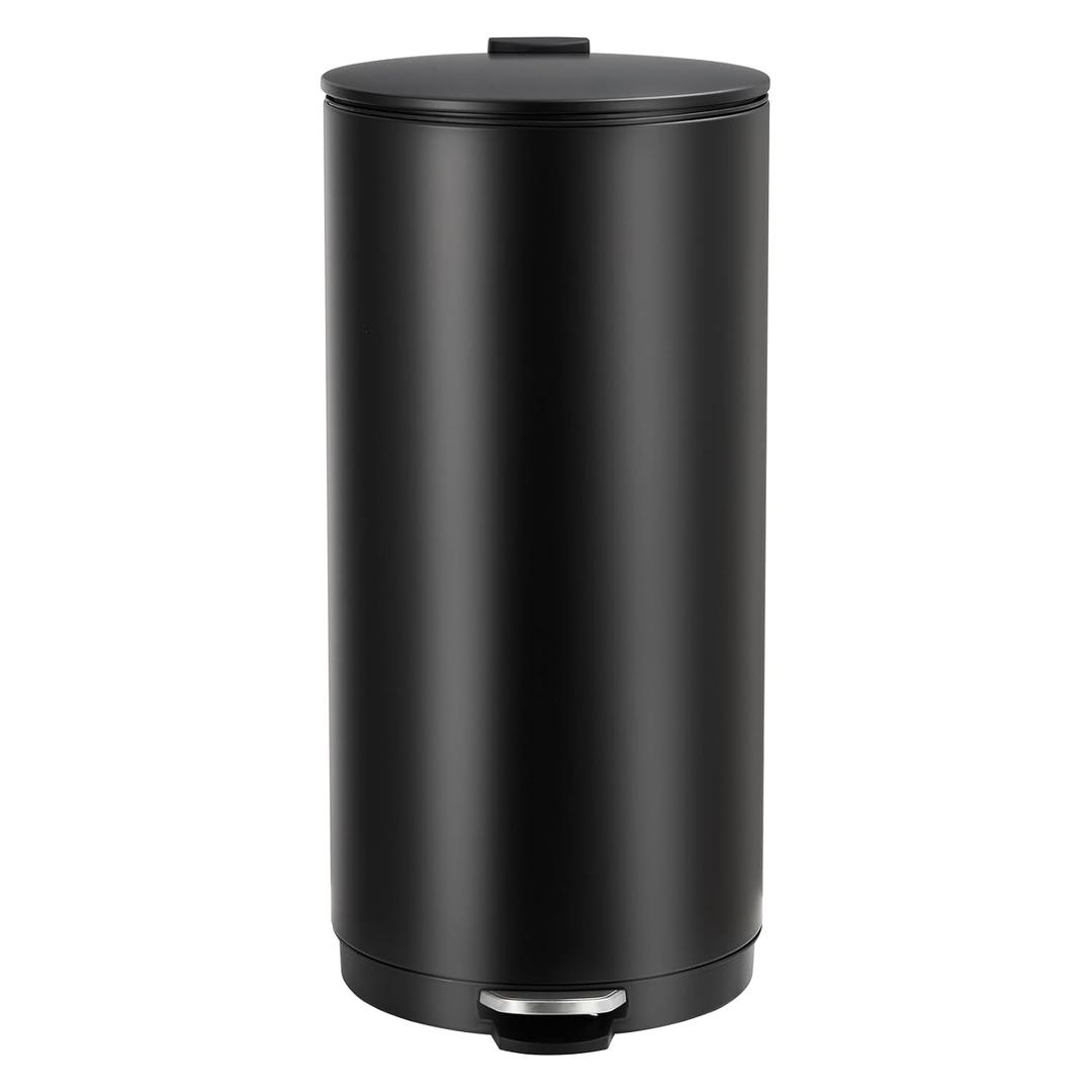 8Gal/30L Round Trash Can, Stainless Steel Kitchen Trash Can with Soft Close Lid, Fingerprint Proof Garbage Can with Removable Inner Bucket &Step-On Pedal for Living Room, Office, Kitchen(Black)