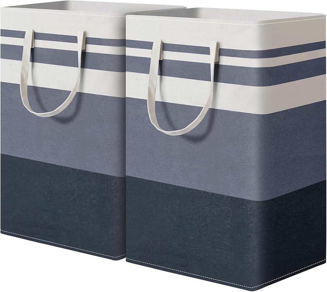 2 Pack Laundry Baskets 75L Large, Waterproof Freestanding Collapsible Laundry Hamper with Reinforced Handles, Blue Clothes Hamper for Dorm, Bathroom, Bedroom, Laundry Room