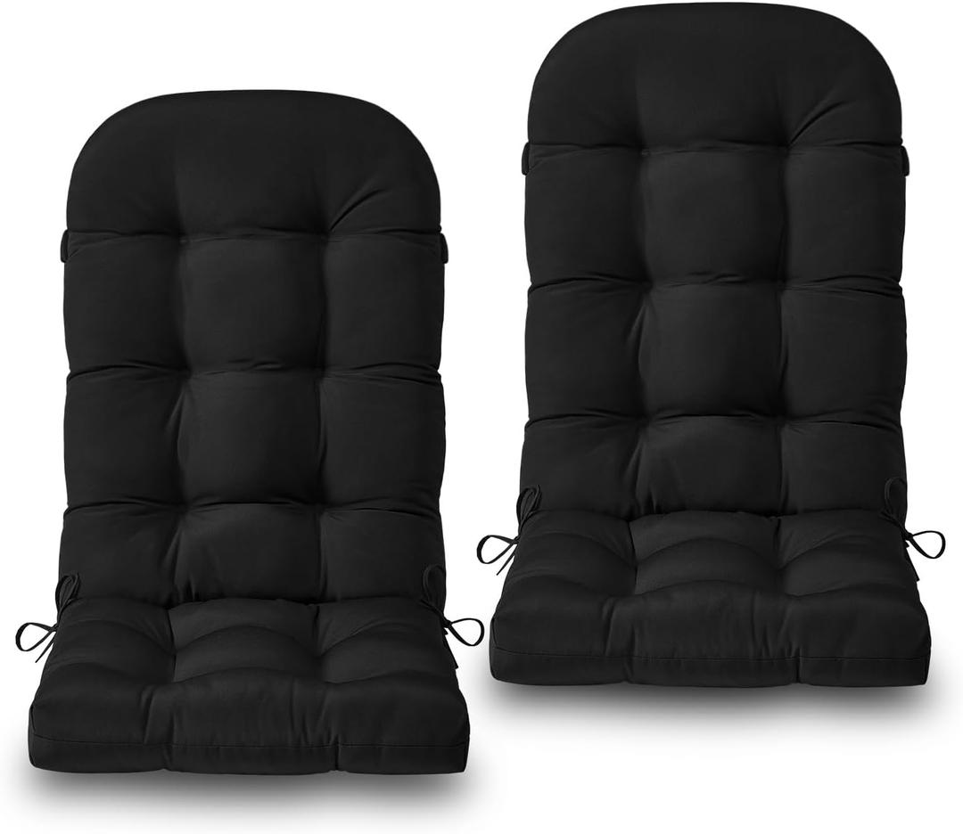 Adirondack Chair Cushions Set of 2, Non-Slip High Back Patio Chair Cushions for Outdoor Furniture, Water-Resistant Adirondack Cushions with Ties, 45 x 19 x 4.5 inch, Black