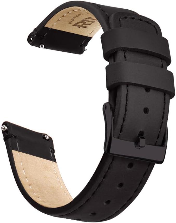 Ritche Christmas Gift Quick Release Leather Watch Band Leather Watch Strap 18mm 19mm 20mm 21mm 22mm 23mm or 24mm for Men and Women, White Elephant Gifts, Stocking Stuffers For Men (Black / Black)