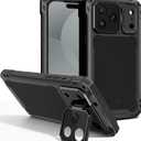 NINKI for iPhone 17 Pro Max Case with Camera Cover and Kickstand, Metal Silicone Full Body Shockproof Rugged Aluminum Phone Cover for iPhone 17 Pro Max Case 6.9 inch with Screen Protector 2025 - Black
