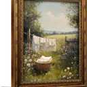 3D Textured Canvas Wall Art Vintage Carved Gold Frame Retro Cottagecore Laundry Farmhouse Country Landscape Relief Poster Print Artwork for Washroom Bathroom Laundry Room Home Decor