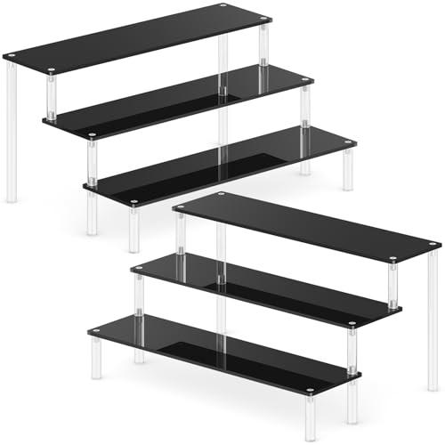 2 Packs Acrylic Display Stand Riser,3 Tier Perfume Organizer Cupcake Stand Acrylic Pop Shelves Holder,Black Desk Display Shelf for Figure,Trinket,Collectibles,Dessert Stands for Party Decor-11.6in