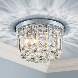 AGV LIGHTING 16061 K9 Crystal Flush Mount Ceiling Light Fixture, Close to Ceiling, Modern Design, 3-Lights, Perfect for Foyer, Living Room, D12 x H10, Chrome Finish (Silver)