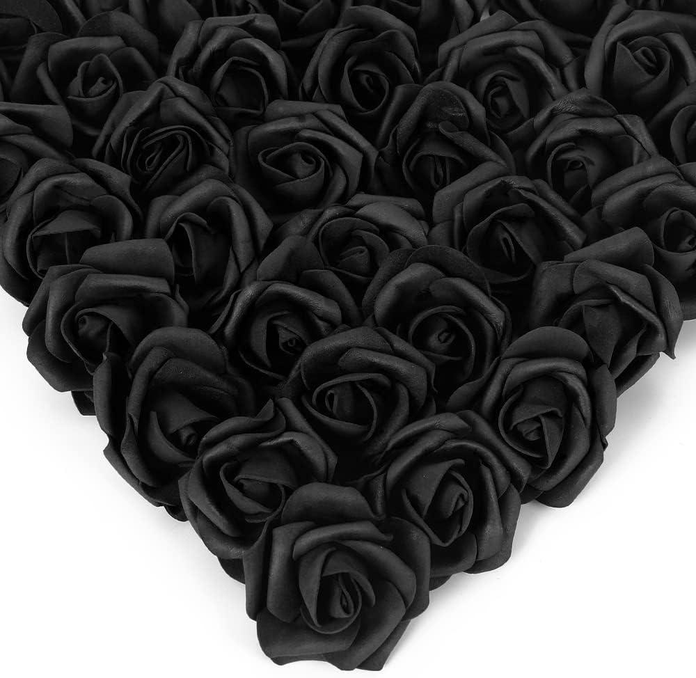 Stemless Rose Artificial Flower Heads, 200Pcs Black 1.97in Foam Roses for DIY Craft Wedding & Baby Shower Decoration