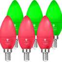 6 Pack LED Red Green Light Bulb - 4W (40Watt Equivalent) - E12 Base Red Green LED Bulb, Party Decoration, Porch Holiday Lighting, Candelabra Bulbs Non-Dimmable