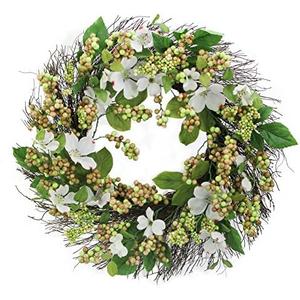 Admired By Nature 22" Artificial White Dogwood Berry Wreath Spring Summer Wreaths for Front Door Farmhouse Wreaths Outdoor Indoor decorative door Wreath For Front Door Home Office Holidays Décor
