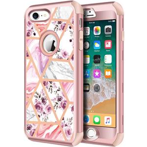 Hython Designed for iPhone 8/7 Case, Heavy Duty Full-Body Defender Protective Case Bling Glitter Sparkle Hard Shell Hybrid Shockproof Rubber Bumper Cover, Flower and Marble