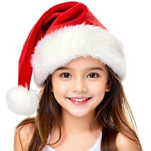 TCJJ Christmas Hats for Kids Santa Hat Unisex Holiday Red Velvet Double Layer Xmas Hat for New Year Festive Party