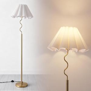 Modern Floor Lamp with 3 Color Temperatures, Foot Switch Standing Lamps for Living Room,Tall LED Standing Lamps for Living Room, Bedroom, Office, Beige Linen Shade, 9W Bulb Included, Gold