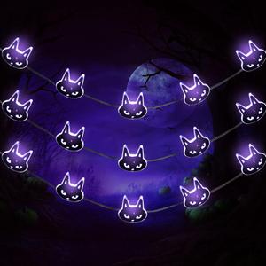 Kingdder Black Cat Halloween Decor Halloween Black Cat Lights Battery Operated 16.4 Feet 50 LED Light Indoor LED Decor for Party Indoor Outdoor Decoration