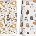 2 Pcs Kitten Kitchen Towels Cartoon Geometric Cat Kitchen Towels, Gift for Women Friend Coworker Sister Cats Lover, Suitable for Homes Bathrooms Restaurant Hotel Cafe Farmhouse Decor