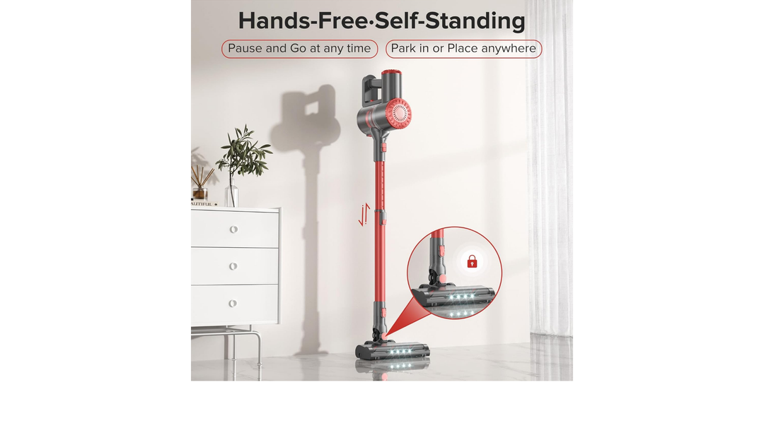 Vacuum Cleaner with Self-Standing, Lightweight Rechargeable Vacuum