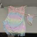 Sexy Corset Bodycon Ruffle Sheer Underwire Mesh Lace Floral Outfits Babydoll Lingerie Set Dress with Thong 2 Piece (3X-Large, Rainbow)