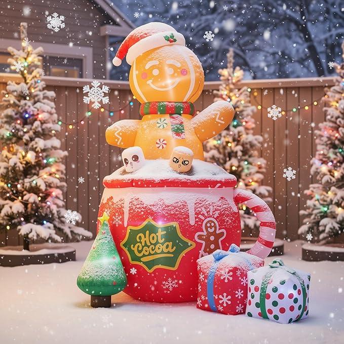6FT Christmas Inflatables, Gingerbread Inflatables Outdoor Decorations, Cute Christmas Blow Up Decorations For Indoor Garden Lawn Party Decor