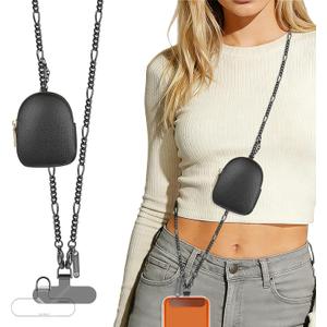 Phone Crossbody Strap With Wallet 47.24in Phone Chain Clip And Go strap With zippered pouch 1x clasp 2x Clear Tether Tabs For Shopping Travelling(Black)