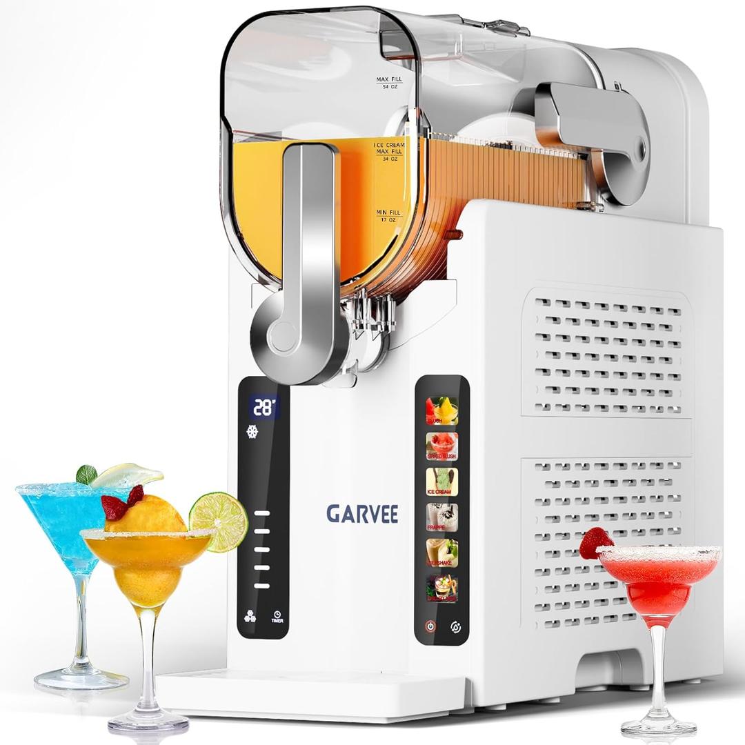 Garvee Slushie Machine for Home - 88 oz Ice-Free Frozen Drink Maker, Self-Cleaning Function with 6 Preset Programs for Margaritas,Ice Cream,Compact Size Slushy Machine,White