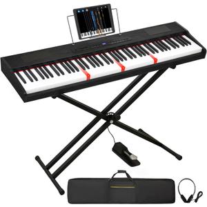 Digital Piano 88 Key Semi Weighted Keyboard, Piano Keyboard 88 Key for Beginners with Lighted Up Keys, Portable Electric Piano with Adjustable Stand,Carrying Case,Sustain Pedal,Headphone (Black), Full
