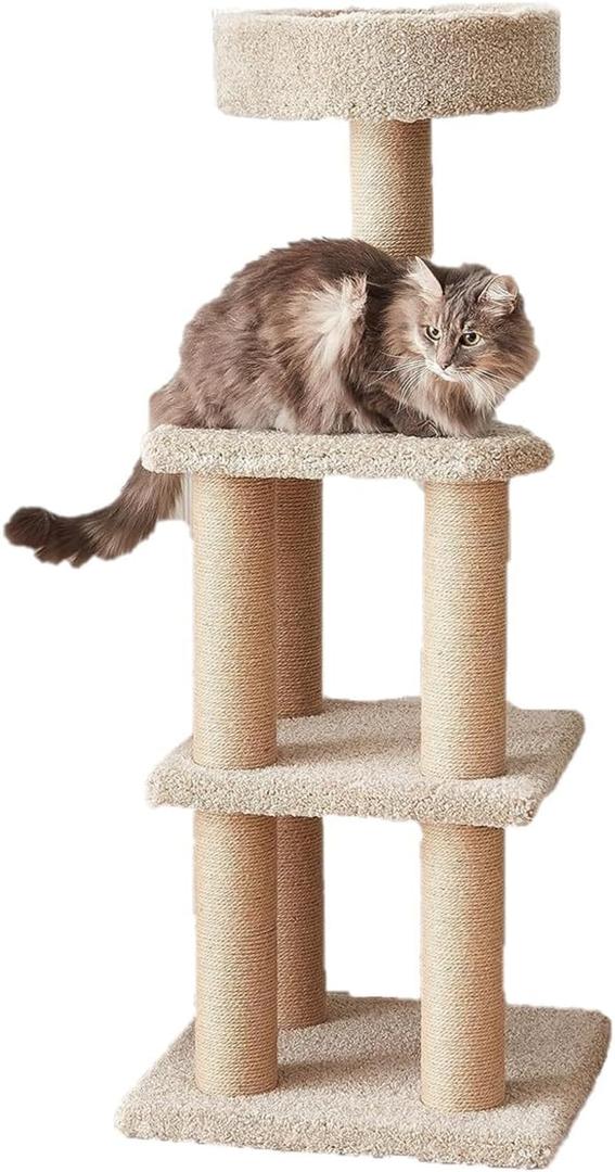 Amazon Basics Cat Tree Tower - Multi-Level Climbing Activity Center for Indoor Cats & Kittens with Scratching Posts, Platform, Jute Rope, Large (45.9"H), Beige