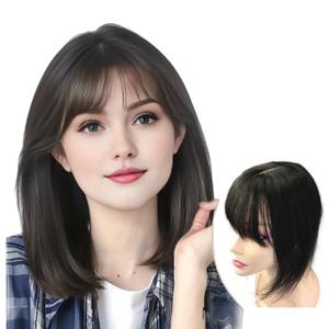 Invisible Human Hair Toppers For Women Clip In Toppers With 3D Air Bangs Fringe Straight 10x11cm Middle Part PU Scalp Wiglets Hairpieces Increase Hair Volume (30cm, Black)
