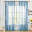 Deconovo Linen Sheer Curtains - Rod Pocket Semi Sheer Window Treatments, Light Filtering Drapes for Living Room & Bedroom, Privacy Balance, Flax Sheer Drapes, 2 Panels, Light Blue, 52W x 84L Inch
