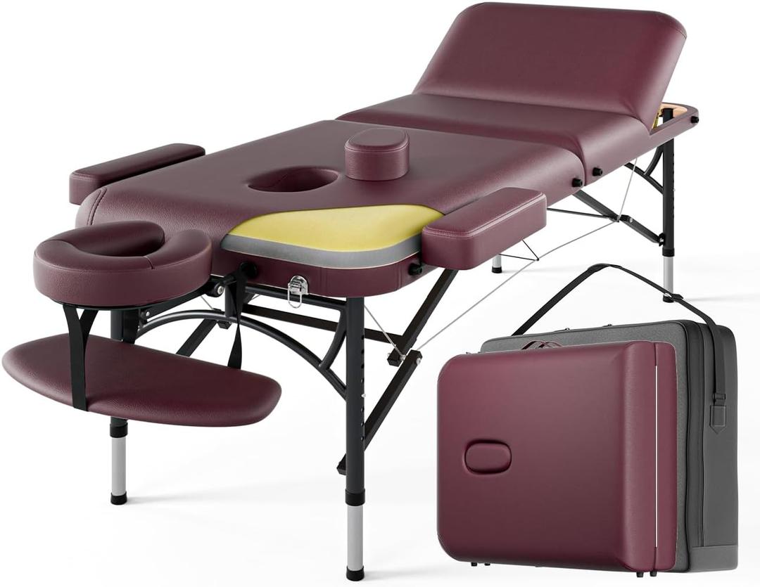 3 Fold Professional Massage Table Portable Hold Up 1100LBS Burgundy
Premium Memory Foam Lightweight Aluminium Leg 8 Heights Adjustable with Carrying Bag for Massage Salon Spa Beauty Gym Tattoo
