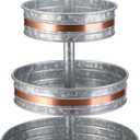 Cedilis Three Tiered Serving Stand, Rustic Metal Cupcake Stand, Farmhouse Galvanized Tiered Serving Tray for Dessert, Appetizers, Fruit, Decorated for Fall