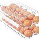 MesRosa Egg Holder for Fridge, Automatic Rolling Egg Organizer for Refrigerator, Clear Plastic Egg Container & Tray, Stackable Dispenser and Storage Bin with Sturdy Lid to Saving Space -2 Layer